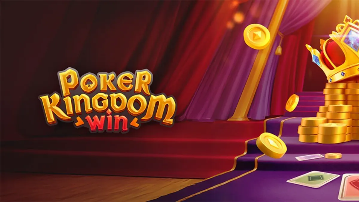 Tampilan visual slot Poker Kingdom Win dengan tema abad pertengahan dan simbol kartu.