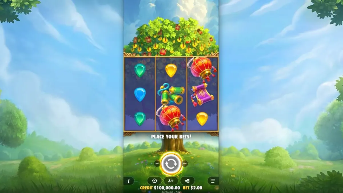 Pemandangan visual slot Lucky Fortune Tree dengan tema pohon keberuntungan dan koin emas.